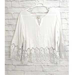 Forgotten Grace White Cotton Lace Trim Embroidered Blouse 3X Boho Hygge Lagan